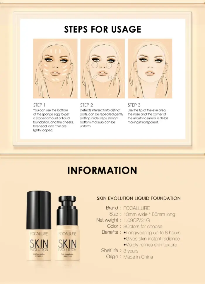 Focallure Base Face Liquid Foundation Cream Full Coverage Concealer Oil-control Moisturizing Foundation Cream Makeup For Women - Image 23